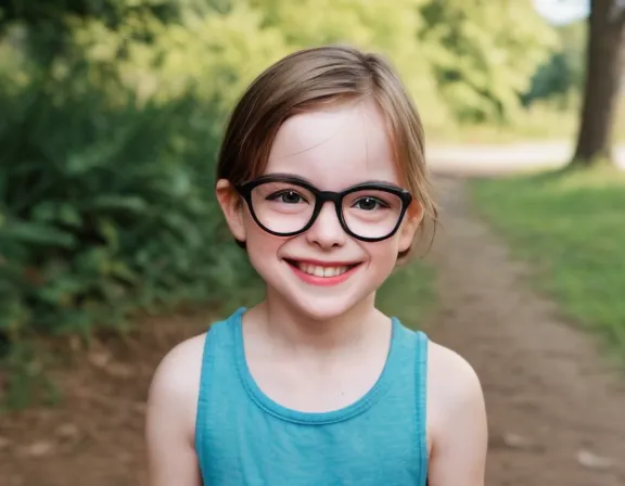 Smiling girl wearing thin glasses outdoors