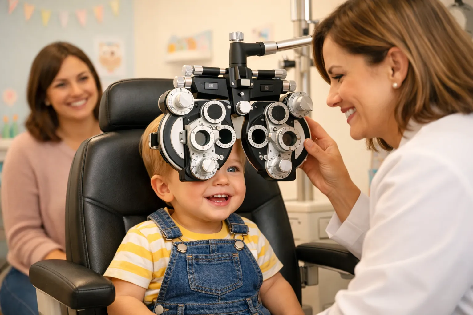 Toddler having a pediatric eye exam