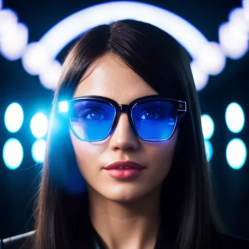 Teen wearing glasses in front of glowing screens