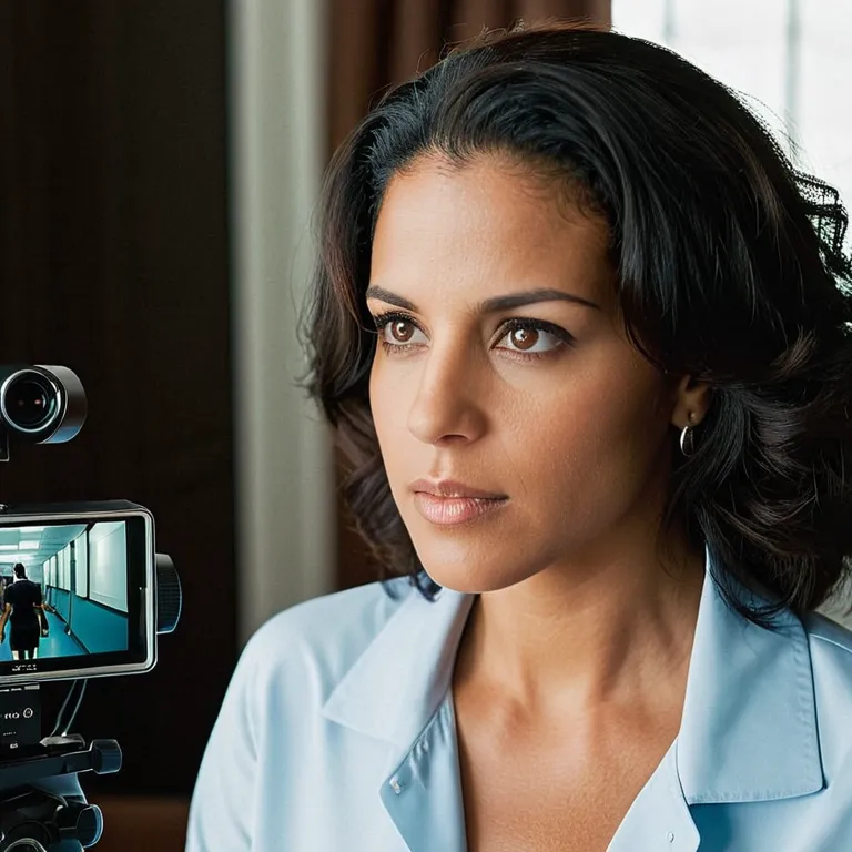Woman looking at a screen with a worried expression