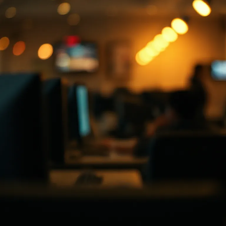 Blurry, dimly lit office evoking the haze of brain fog