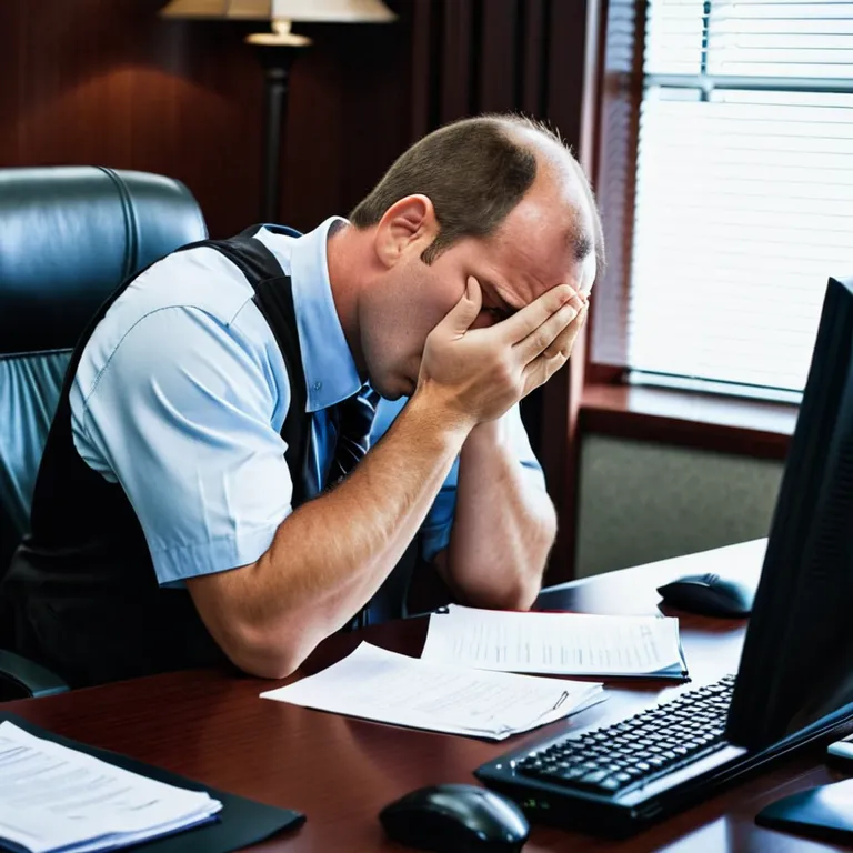 Exhausted man at his desk with screen fatigue