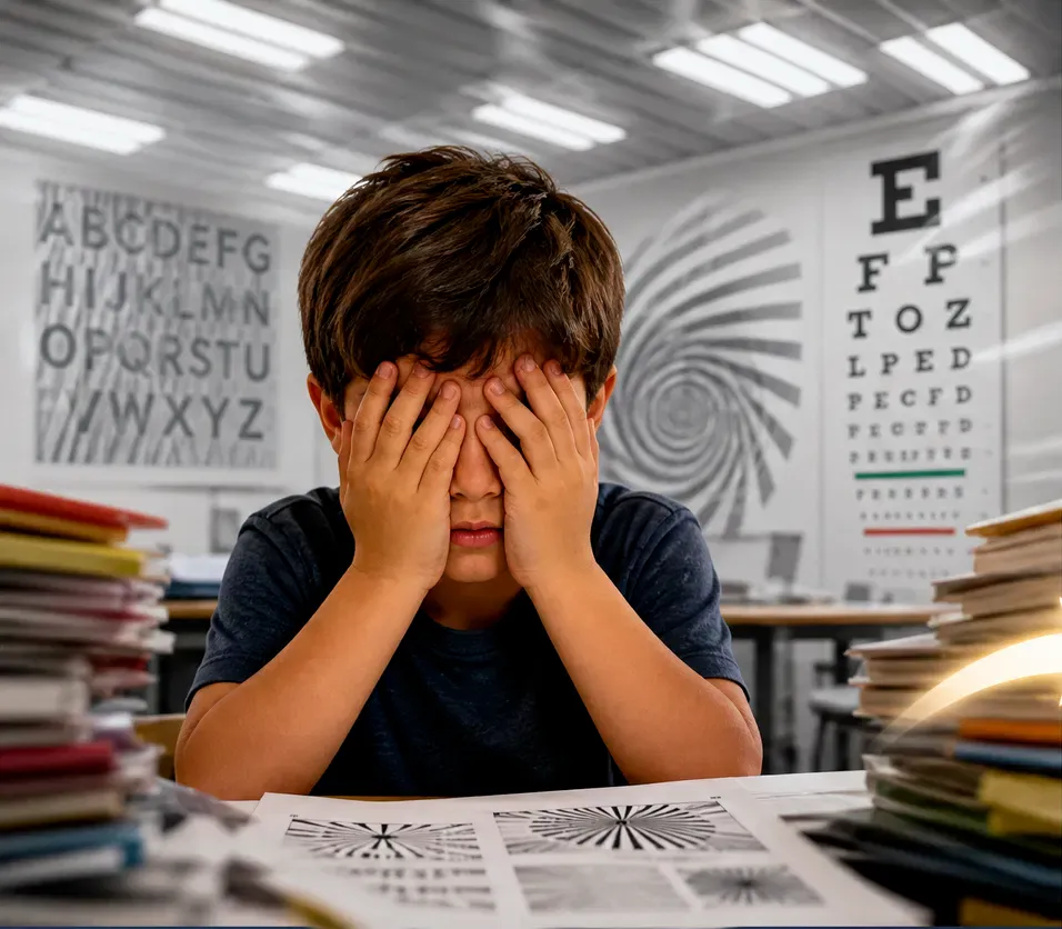 Child with autism covering his face, overwhelmed by visual overload