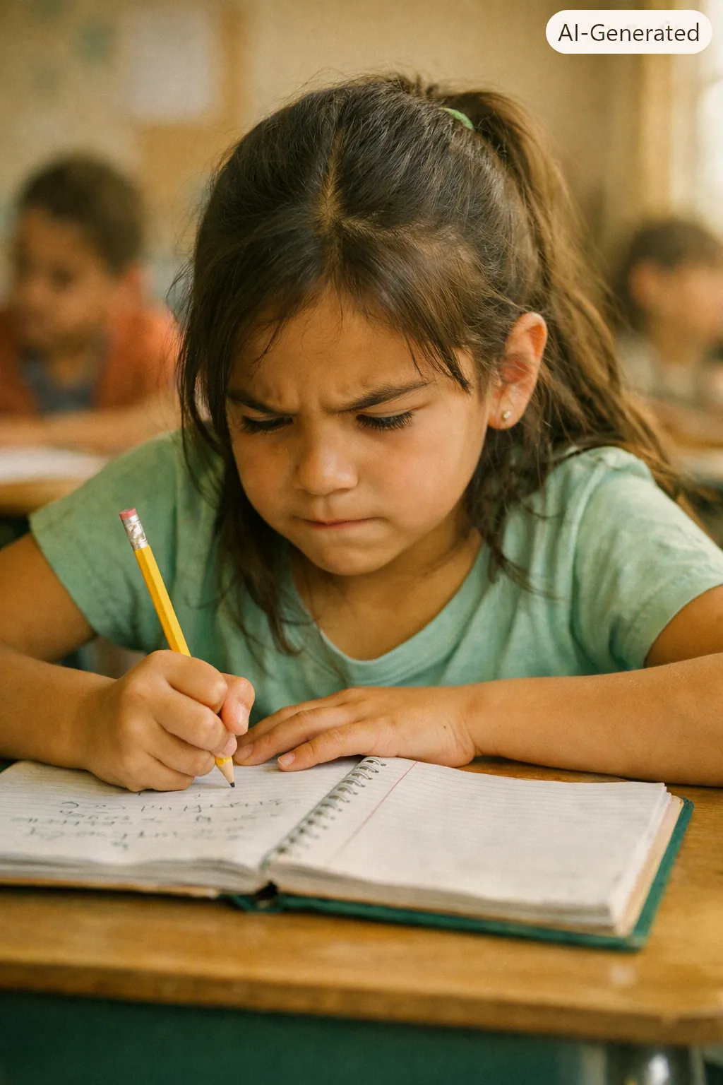 Girl struggling with handwriting due to retained primitive reflexes
