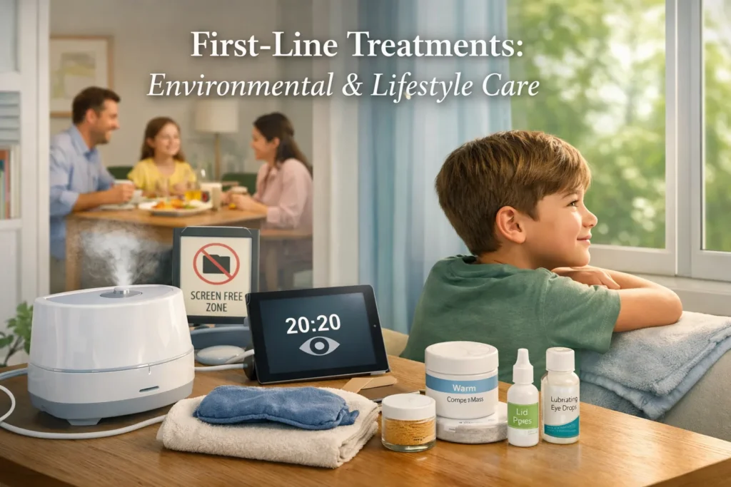First-line dry eye treatments for children at home