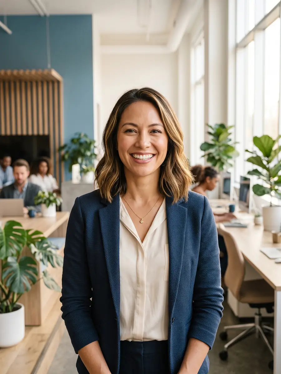 Confident professional woman in a bright modern office