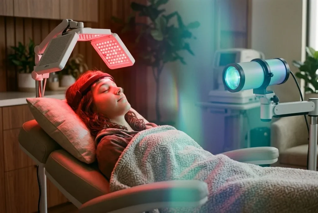 Teen relaxing during a light therapy session